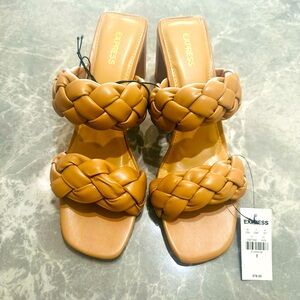 Express Neutral Double Braided Heels Sandals Chic Square Toe Heels SZ 9 $78